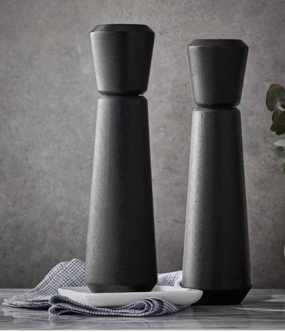 Matte Black Set of Wooden Salt and Pepper Mills